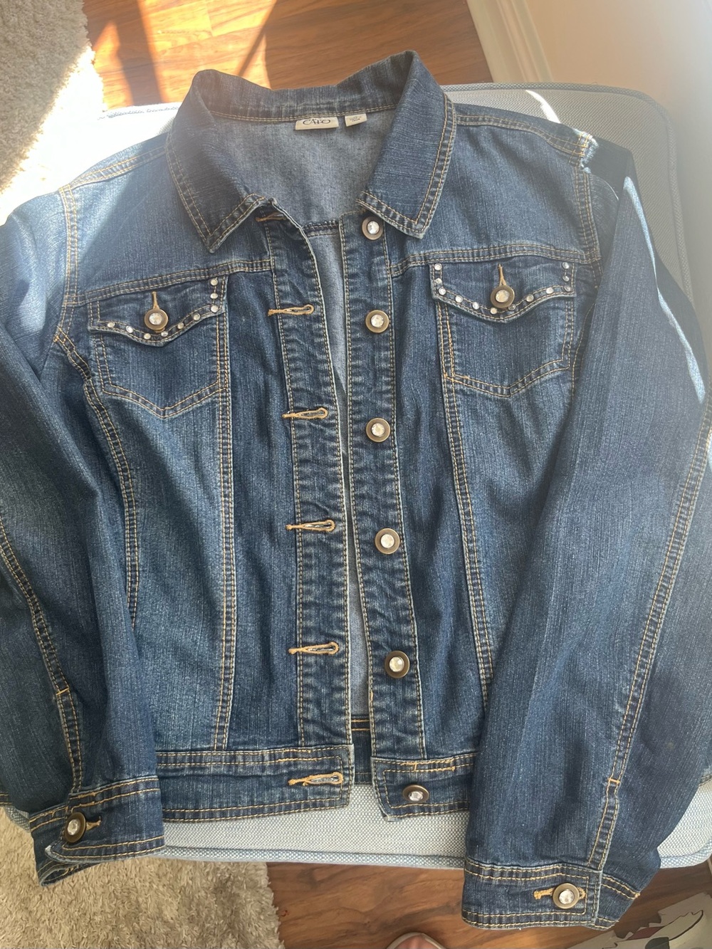 Cato Dark Blue Denim Jacket with Stud Jewel Accents Sz XL